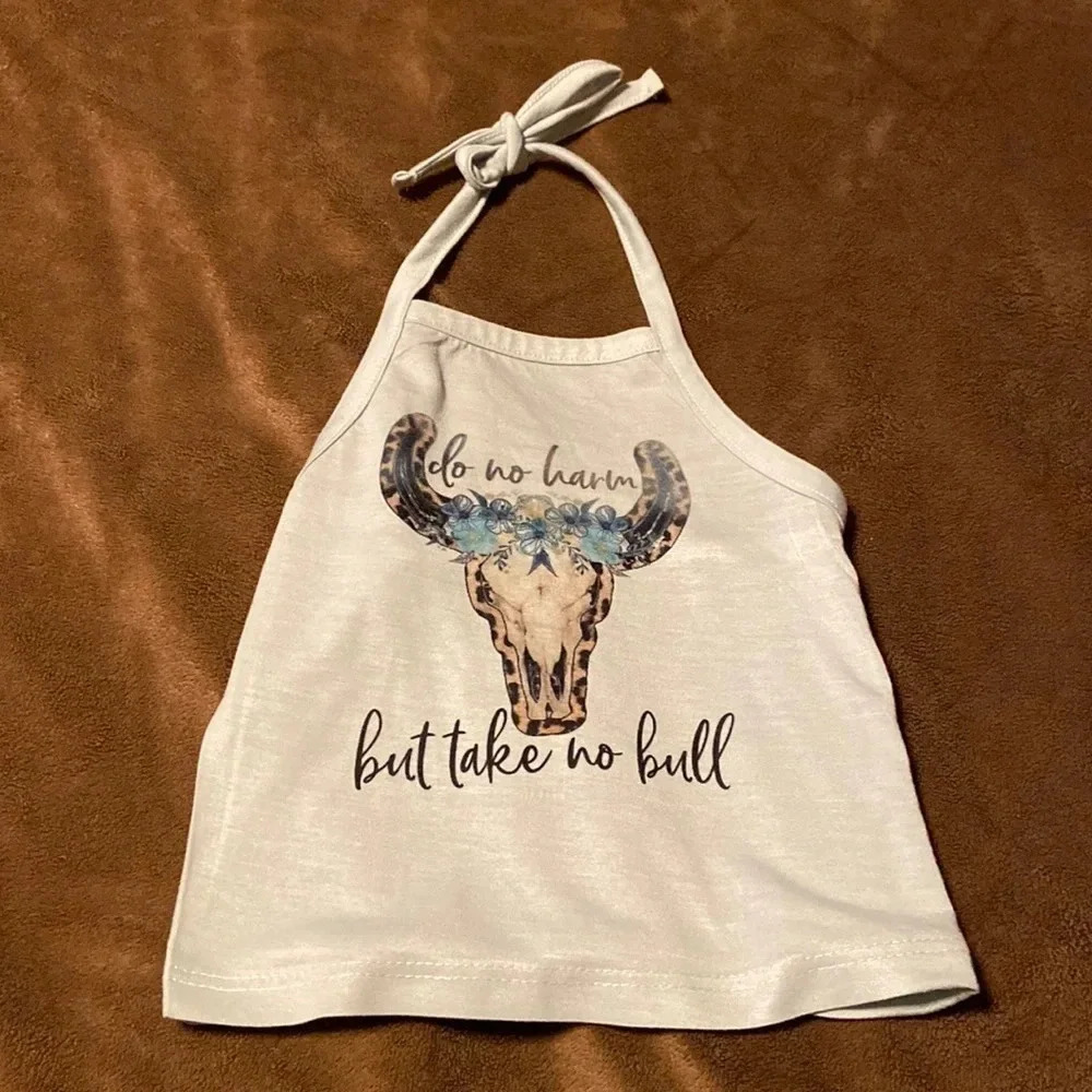 Mint green halter top size 18/24 months, take no bull